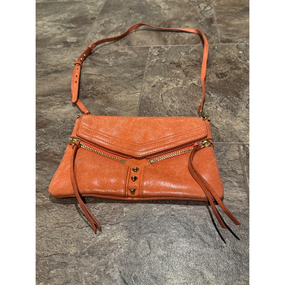 Bolkier Orange Leather Crossbody Bag Purse with Gold Hardware‎ & Studs EUC
